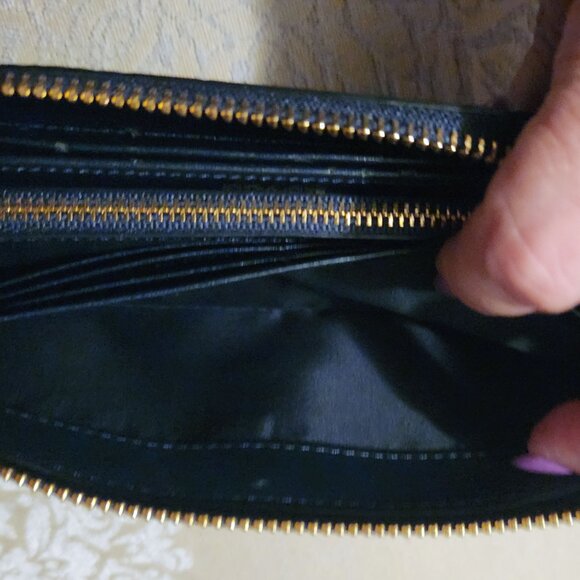 Coach Snakeskin Embossed Leather Zip Accordian Wallet _ Black and Blue _NEW - Picture 6 of 10